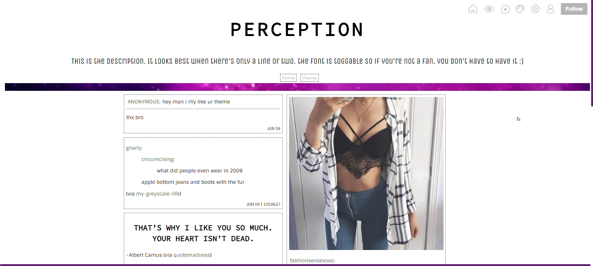 an example of the tumblr theme 'perception'